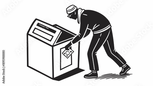 Man in uniform depositing ballot into voting box illustration