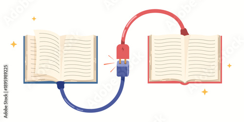 Books connection of knowledge, learning, up skill and education vector illustration.