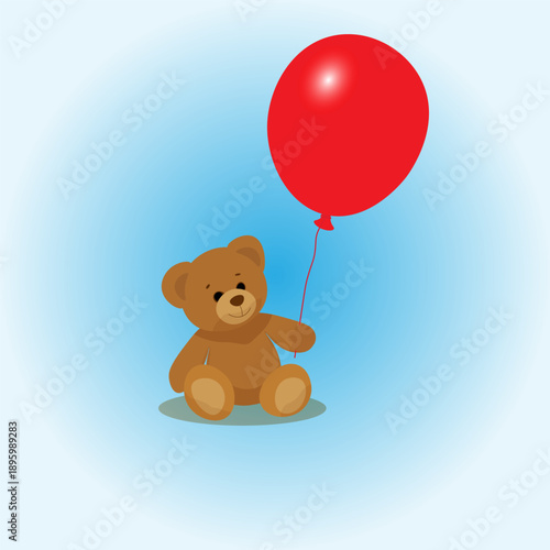 A brown bear is sitting and holding a red ball in its paws. The concept of love, Valentine's Day, and March 8