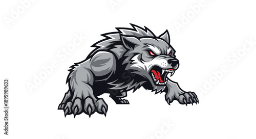 Aggressive Gray Wolf Cartoon Character.