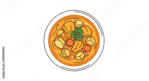Bowl of Soup with Vegetables and Herbs.