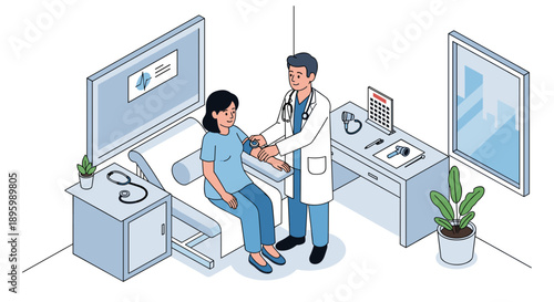 Doctor Examining Patient in Medical Office.
