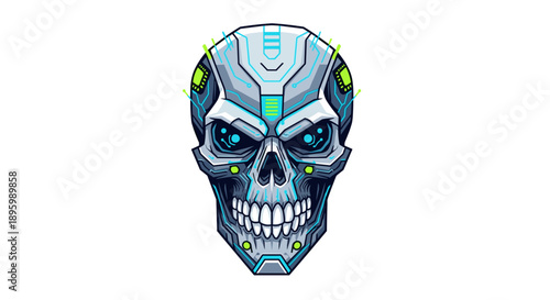 Futuristic Robot Skull with Mechanical Details.