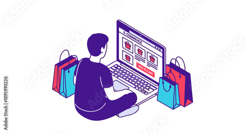 Man Shopping Online on Laptop Computer.