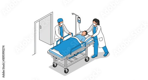 Medical Staff Transferring Patient on Hospital Gurney.