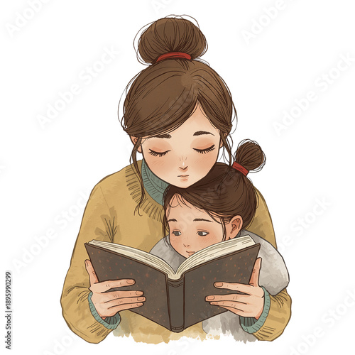 Mother and daughter reading a book together