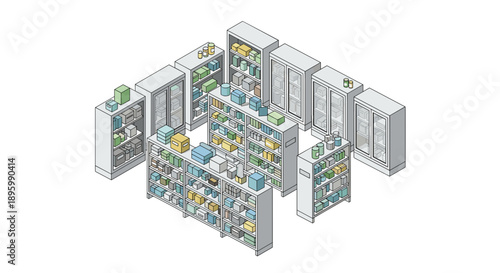 Server Racks with Various Network Equipment.