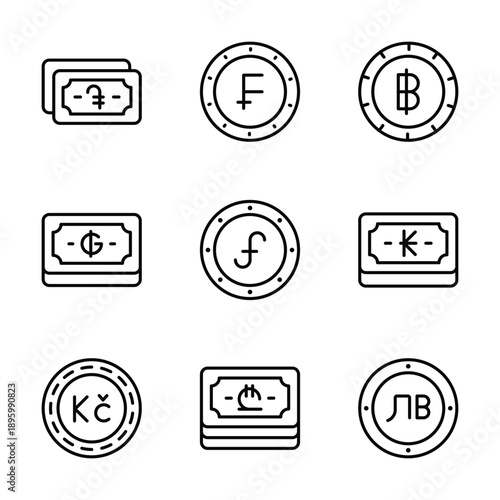 Get a glimpse of this amazing currency icons set in trendy line style