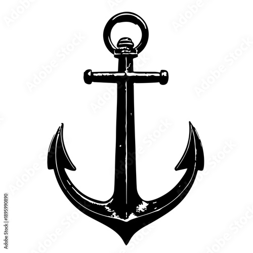 Classic maritime anchor in striking monochrome, symbolizing stability and nautical heritaget