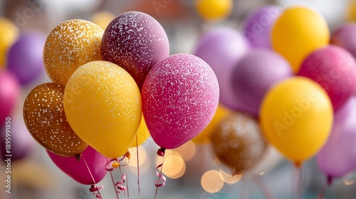Colorful Balloons Floating in the Air for Celebration and Joy.