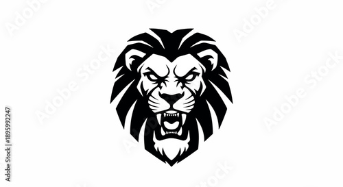 Black and white illustration of a lion's head with an open mouth on a plain white background.
