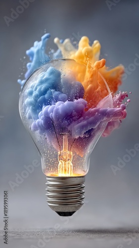 Colorful Explosion Inside a Light Bulb - Creative Concept.