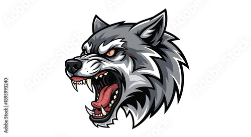 Aggressive Wolf Head Illustration.