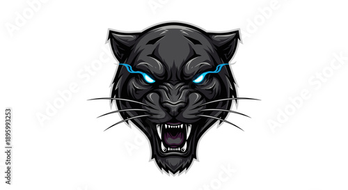 Black Panther Head Illustration with Glowing Eyes.