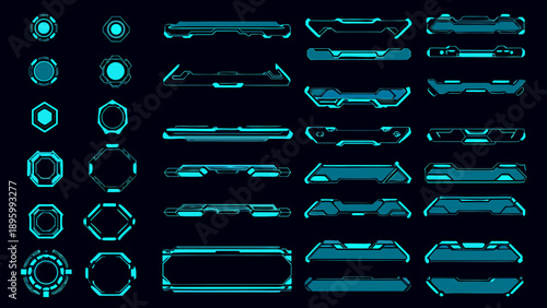 Futuristic user interface elements in a teal color scheme