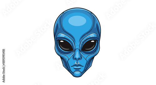Blue Alien Head Illustration with Large Eyes.