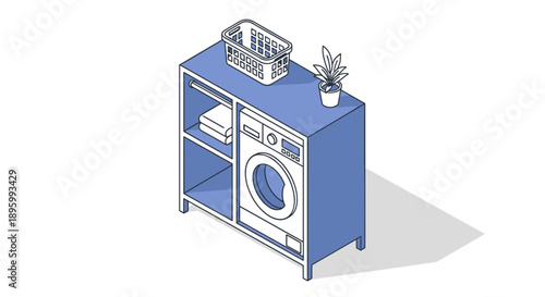 Blue Laundry Cabinet with Washing Machine.