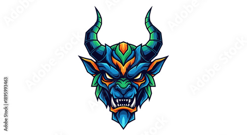 Colorful Cartoon Demon Head Illustration.