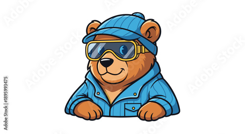 Cartoon Bear Wearing Sunglasses and Cap.