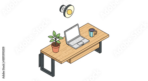 Desk with Laptop and Office Supplies.