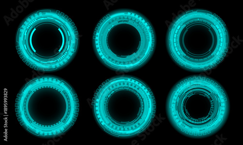 Set of sci fi blue circle user interface elements technology futuristic design modern creative on black background vector