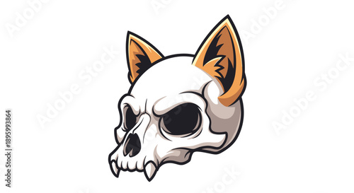 Cat Skull Illustration with Orange Ears.