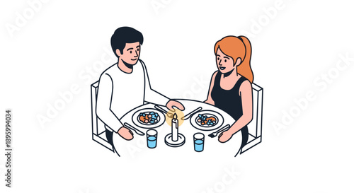 Couple Sharing Meal at Table Together.