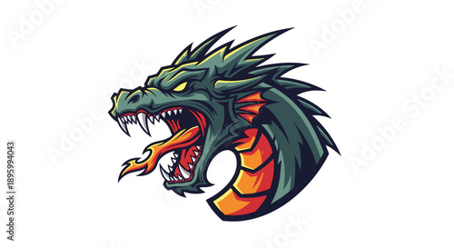 Green Dragon Head with Open Mouth.