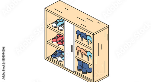 Illustration of Shoe Cabinet with Shoes.