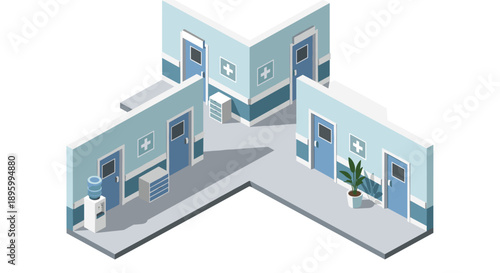 Isometric View of Modern Office Building Interior.