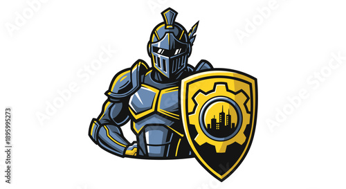 Medieval Knight in Armor Holding Shield.