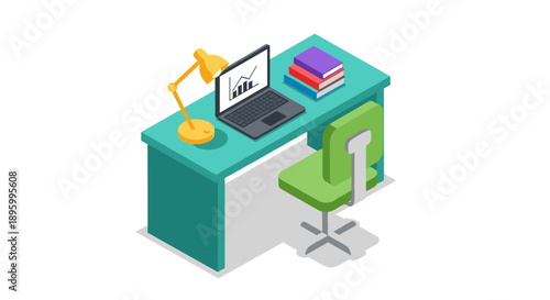 Modern Office Desk with Laptop and Chair.