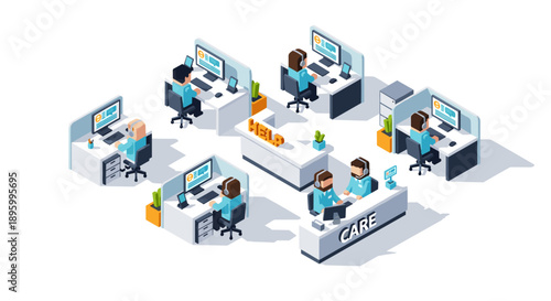 Office Workers at Desks with Computers.