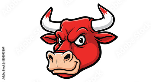 Red Cartoon Bull Head with Horns.