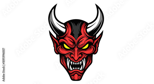 Red Demon Head with Horns Illustration.