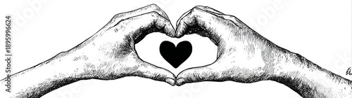 A heart hand gesture serves as my Valentine's Day love message, depicted in a modern illustration