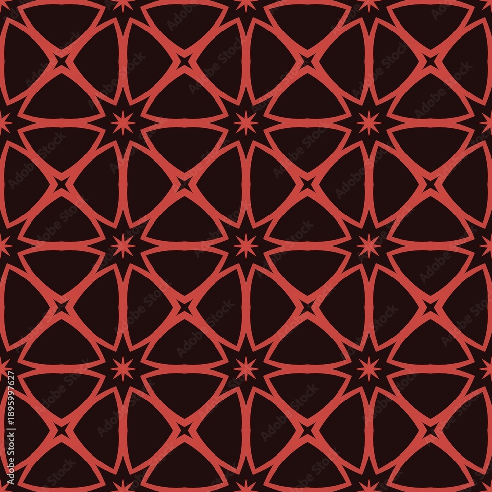 Fototapeta premium Seamless red heart pattern with a geometric chain texture and vintage decorative style