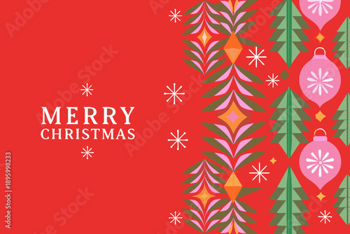 Festive christmas card with stylized trees ornaments and lettering