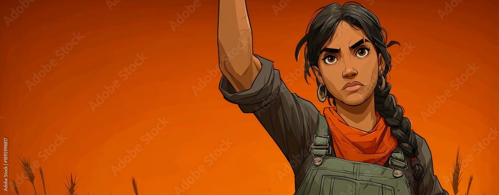 Obraz premium Confident female does a fist pump, embodying a battle‑ready posture. Women's Day greetings, promote women's rights, eradicate violence against