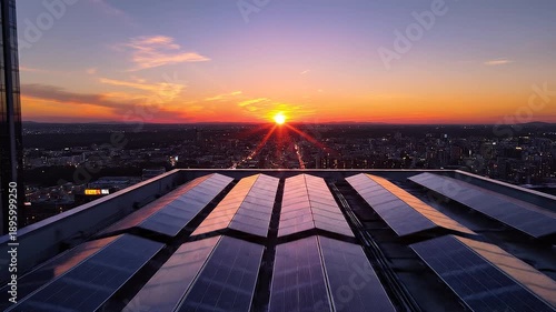 Wallpaper Mural Spectacular Solar Panels atop a Skyscraper Gleaming During a Vibrant City Sunset Torontodigital.ca