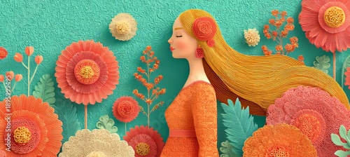 Illustration of International Women's Day (8 March) with a blank area for text, set against a white backdrop