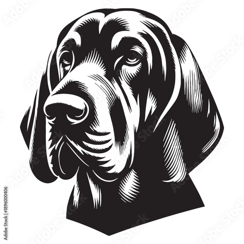 Bloodhound Dog Vector Silhouette Artwork Featuring Legendary Scent Tracking Hound, Loyal Companion, Powerful Nose, Wrinkled Face, Droopy Ears, Noble Breed, Detective Spirit, Classic Canine.