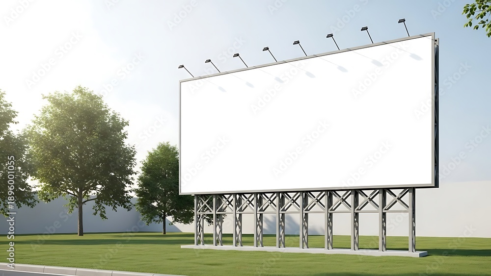 Obraz premium Large Blank Billboard on Grassy Area.