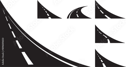 Roadway sections and highway lane markings illustration set