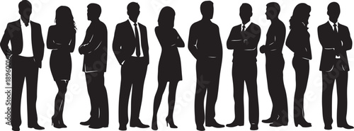 Silhouettes of business people standing in a row formation