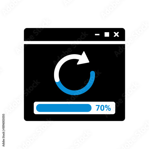 flat icon of a software update interface, showing a circular refresh arrow and horizontal progress bar