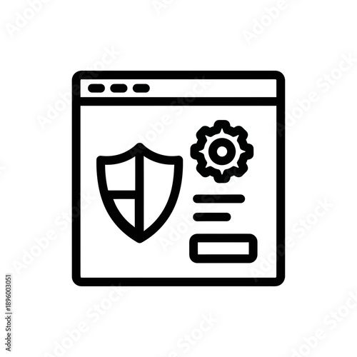 line icon of a system security interface, combining a shield symbol with a simplified settings pane