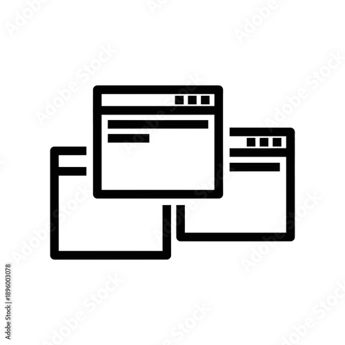 line icon of a window multitasking layout and multiple overlapping software