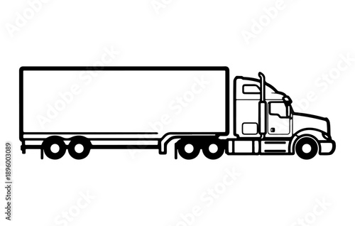 Minimalist Black Icon of Large Semi Truck Transport Vehicle Vector Illustration