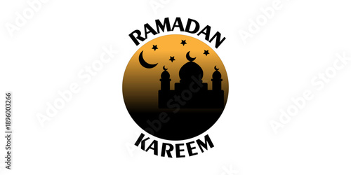 Mosque silhouette in circle with Ramadan Greetings.